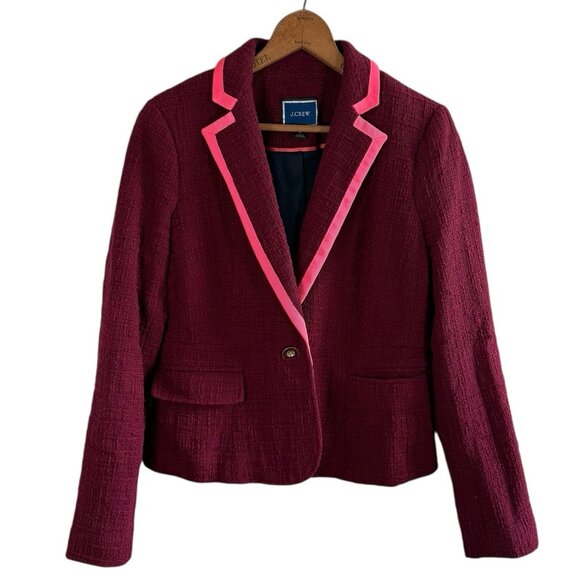J. Crew Womens Tweed Peplum Blazer Jacket Sz 4 Cotton Preppy Pink Academia - Picture 1 of 11